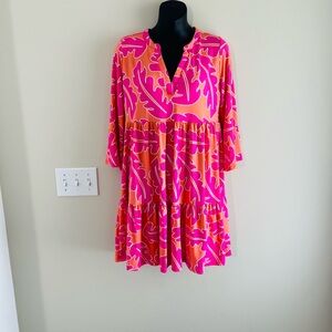 Vibrant Pink and Orange Women's Dress by Mary Square